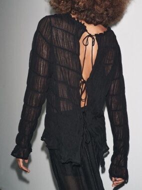 NWT ZARA SEMI-SHEER RUCHED KNIT BLOUSE